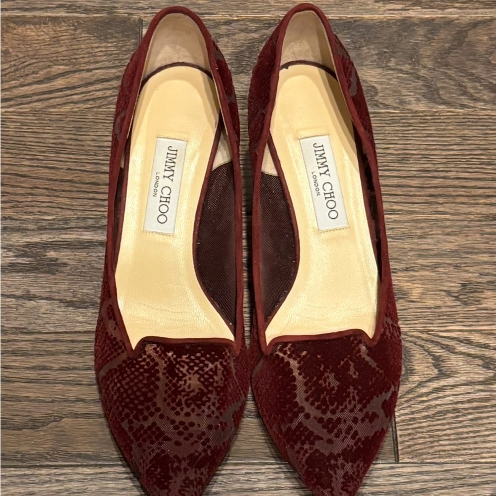 JIMMY CHOOSE VELVET BURNOUT PUMPS! Great condition!!